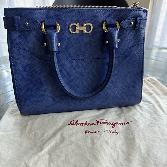 Salvatore Ferragamo Medium Blue Batik Leather Tote - Picture 1 of 16